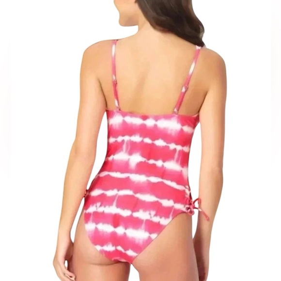 CALIFORNIA WAVES NEW Women's Hot Pink Tie Dye Scoop Neck One Piece Swimsuit - Picture 3 of 5